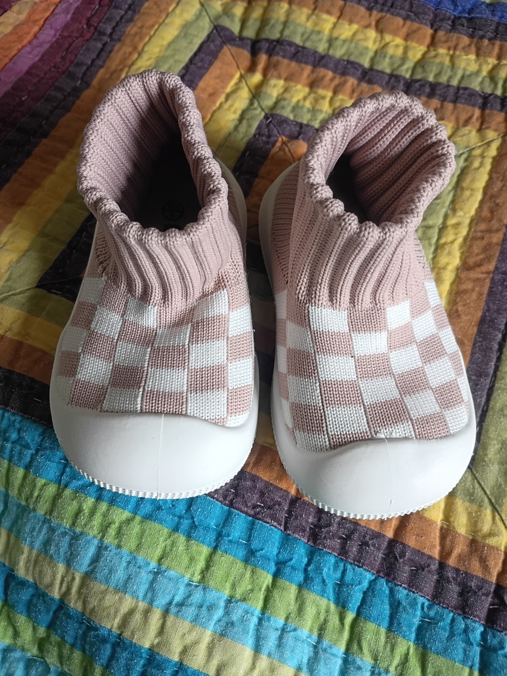 Kids Pink Checker Knit Slip-On Shoes